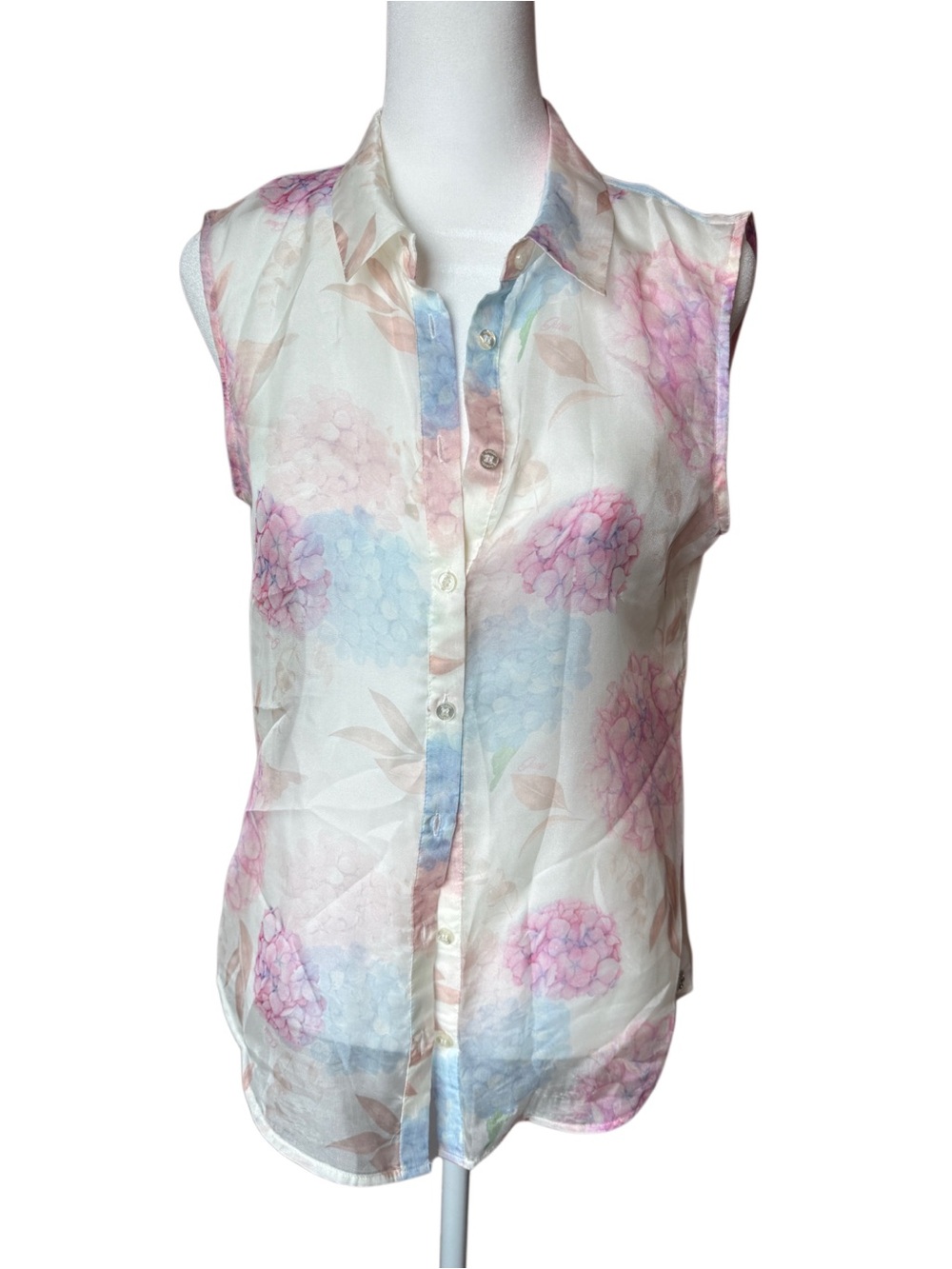 GUESS Floral Sheer Button Front Blouse Women’s S